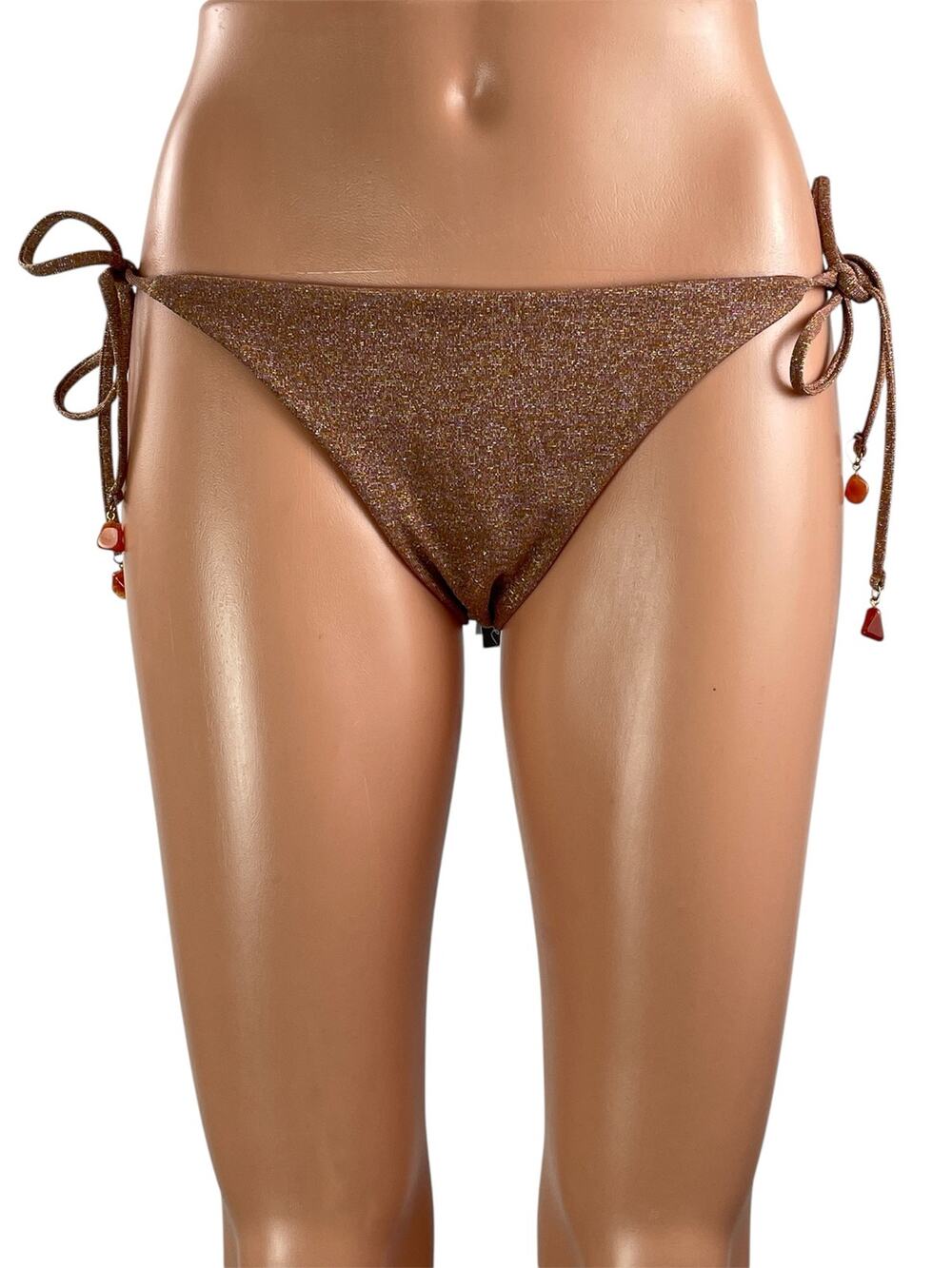 NEW Isabella Rose Brown Glitter Side Tie Cheeky Bikini Bottom Swimwear Size M